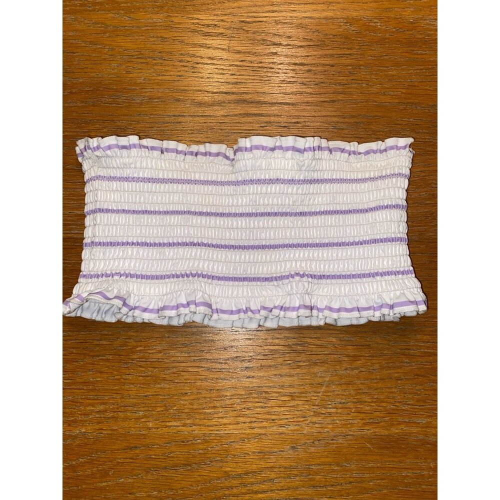 Smocked Strapless Tube Top Bathing Suit With Ruffle Hem